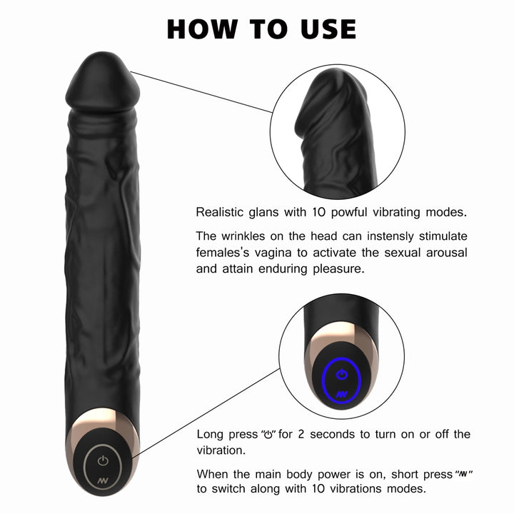 Winyi Terry Realistic Silicone Dildo - Black