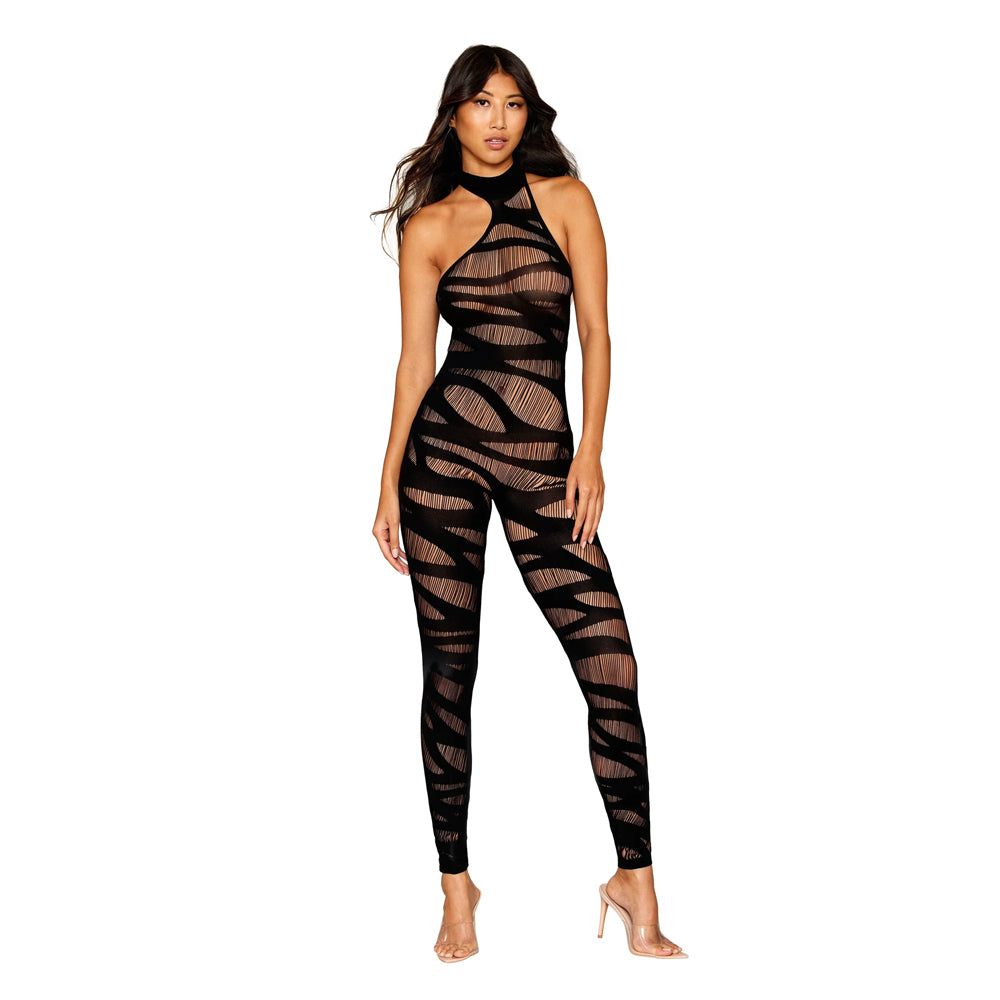 Dreamgirl Asymmetrical Opaque Knitted Bodystocking 0470 - Black