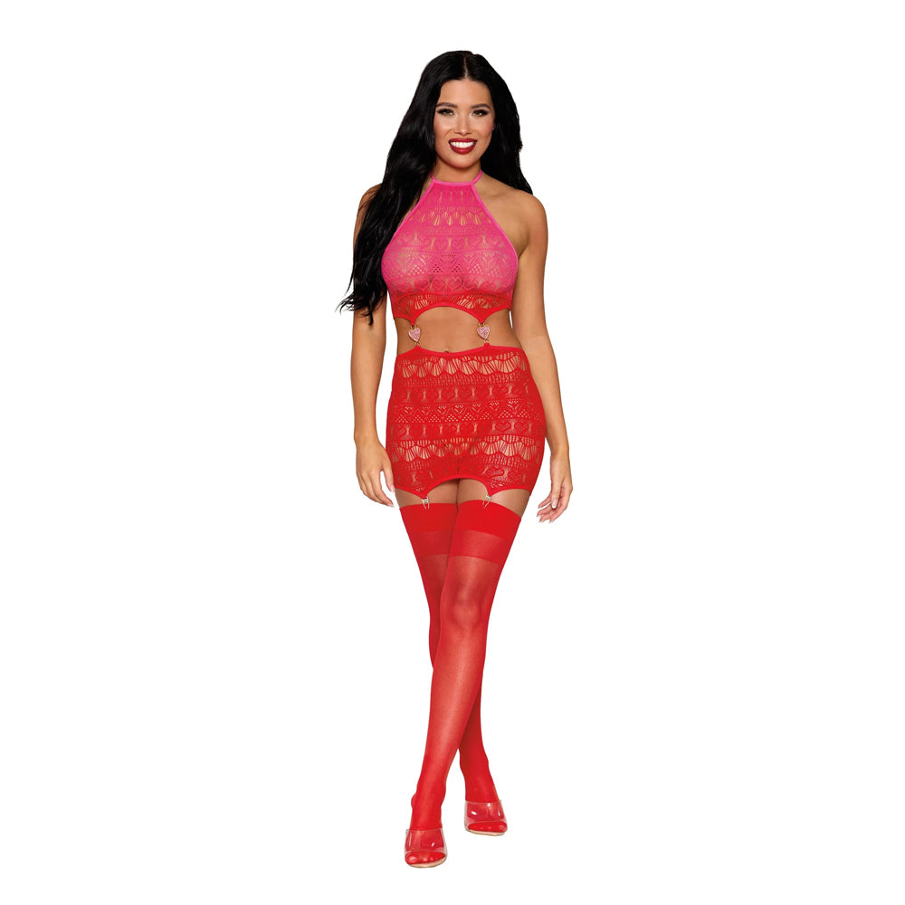 Dreamgirl Heart Garter Slip 13523 - Red Ombre