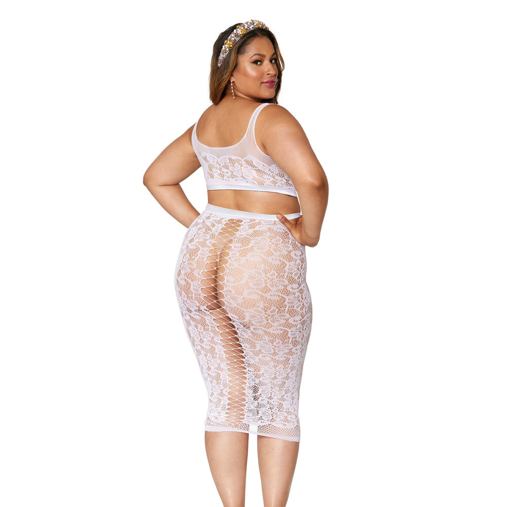 Dreamgirl Lingerie Seamless sheer lace bralette and slip skirt White - 12921X