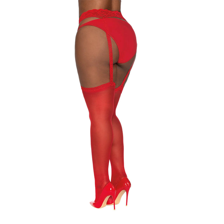 Dreamgirl Lingerie Sheer Garter Belt Pantyhose 0013X - Red