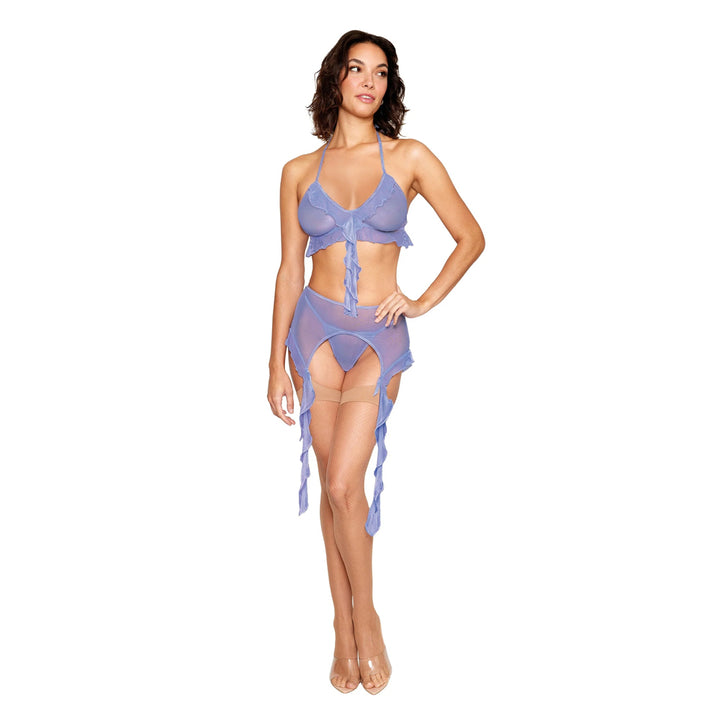 Dreamgirl Mesh Bralette Garter Belt G-String Set 13411 - Lavender Haze