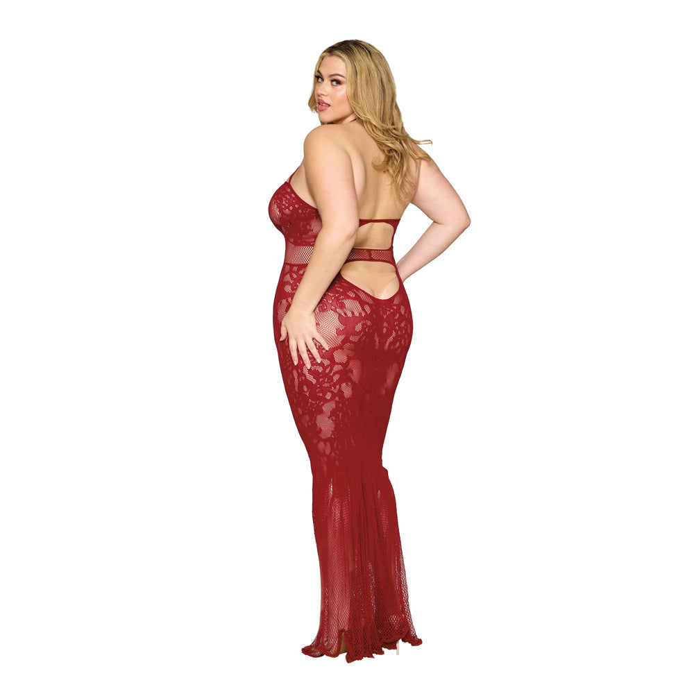 Dreamgirl Plus Size Bodystocking Lace Gown 1487X - Ox Blood