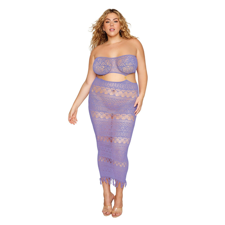 Dreamgirl Plus Size Crochet Knit Bodystocking Gown - Lavender Haze