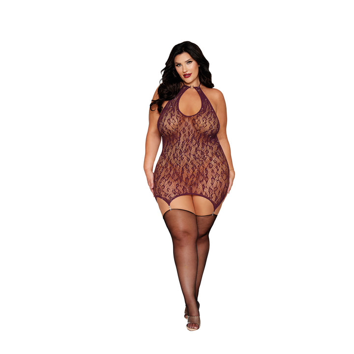 Dreamgirl Plus Size Lace Garter Slip 13673X - Burgundy