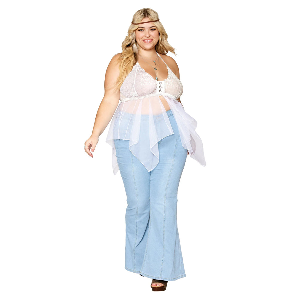 Dreamgirl Plus Size Lace and Mesh Babydoll and G-string Set 13314X - White