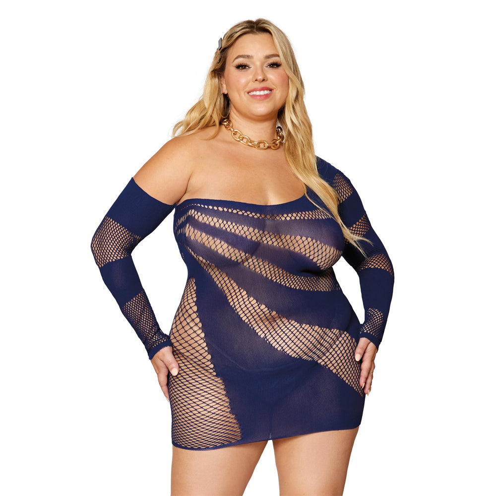 Dreamgirl Plus Size Long-sleeve Chemise Asymmetrical 12922X - Nocturnal