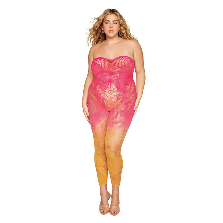 Dreamgirl Plus Size Ombre Fishnet Bodystocking Butterfly 0505X - Watermelon