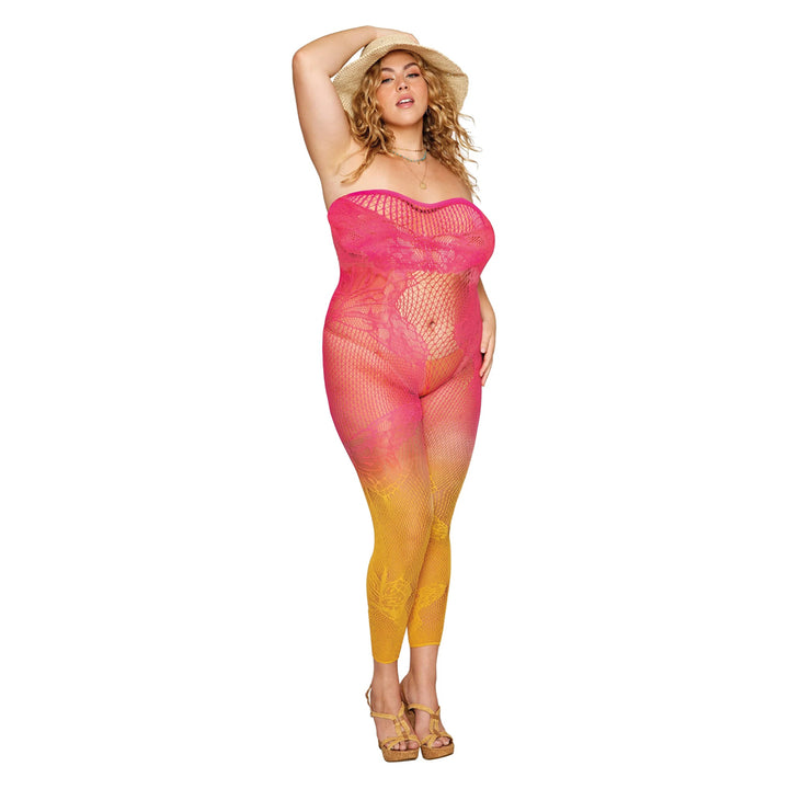 Dreamgirl Plus Size Ombre Fishnet Bodystocking Butterfly 0505X - Watermelon