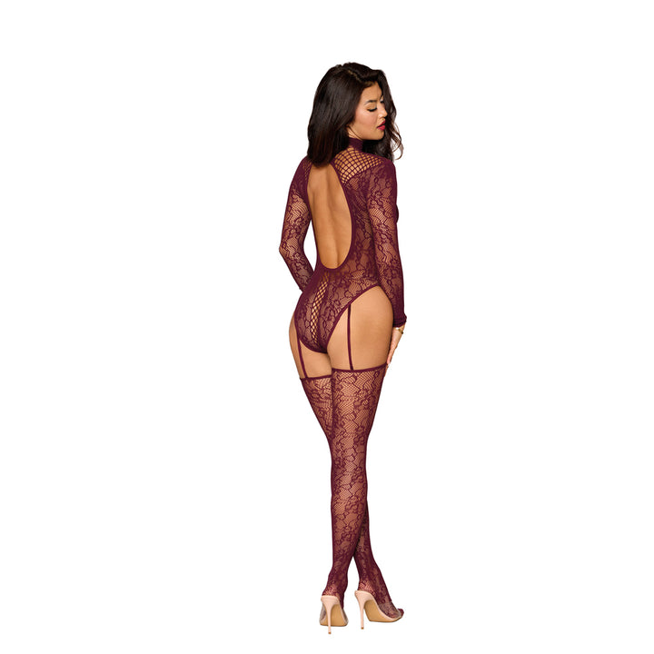 Dreamgirl Teddy Bodystocking Garter Stockings 0532 - Burgundy