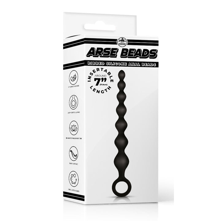 Excellent Power Arse Beads Ribbed Silicone 7 Inch - Black