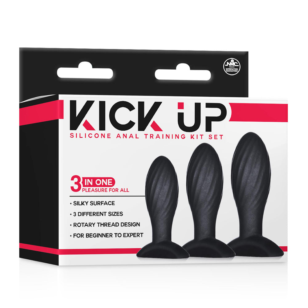 Excellent Power Kick Up 3 in 1 Silicone Anal Training Set - Ribbed