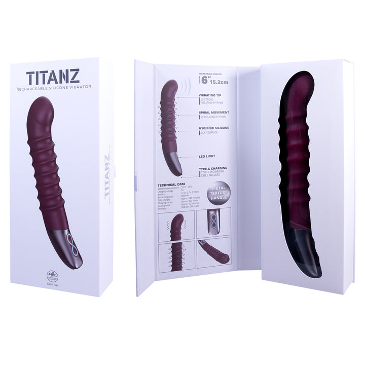 Excellent Power Titanz Rotating Ribbed Beaded G-Spot Vibrator - Rubine Red