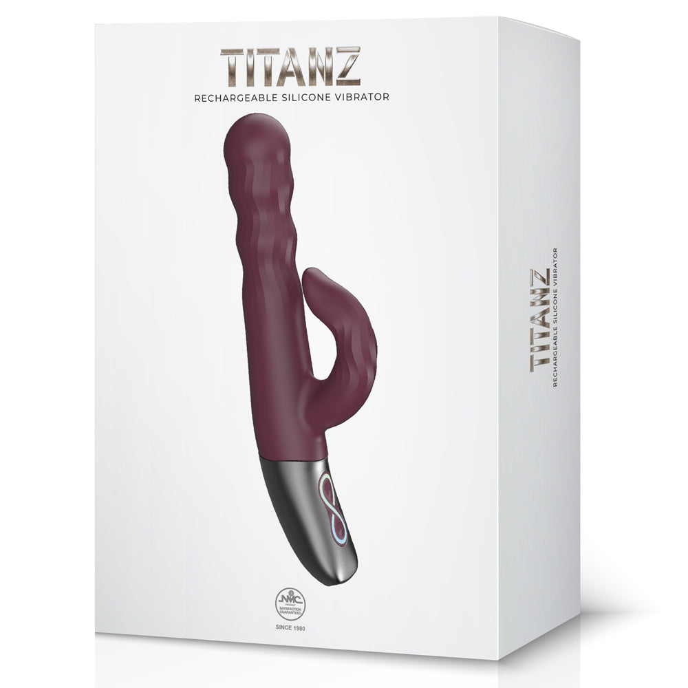 Excellent Power Titanz Thrusting Beaded Rabbit Vibrator - Rubine Red