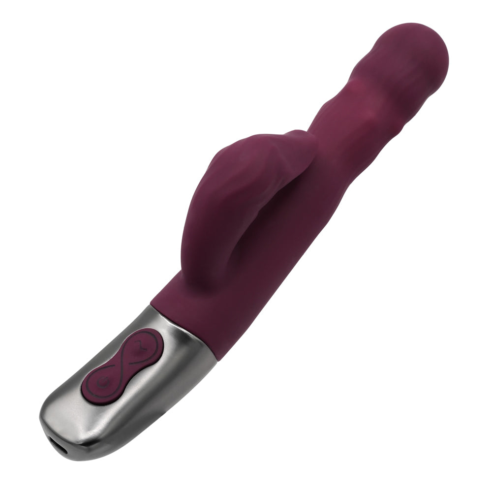 Excellent Power Titanz Thrusting Beaded Rabbit Vibrator - Rubine Red