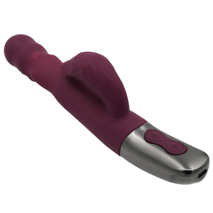 Excellent Power Titanz Thrusting Beaded Rabbit Vibrator - Rubine Red