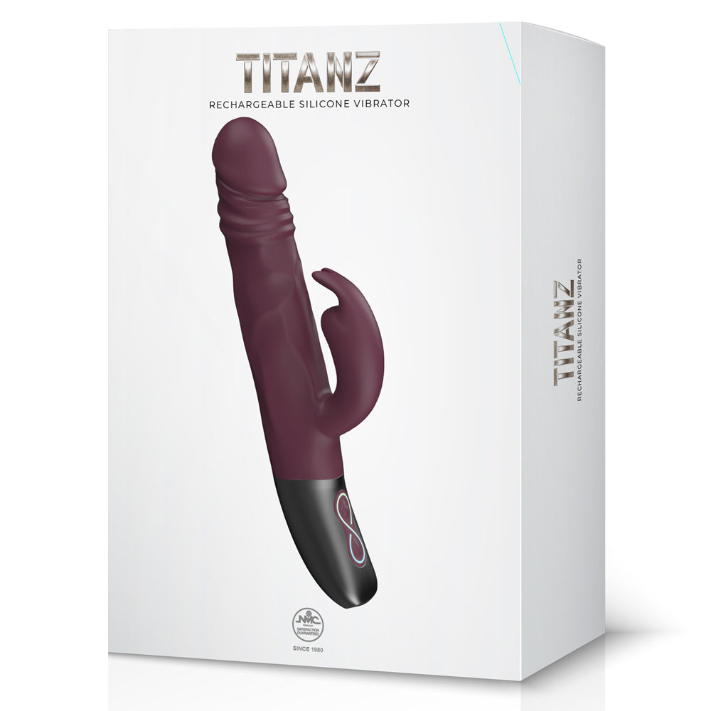 Excellent Power Titanz Thrusting Penis Rabbit Vibrator - Rubine Red