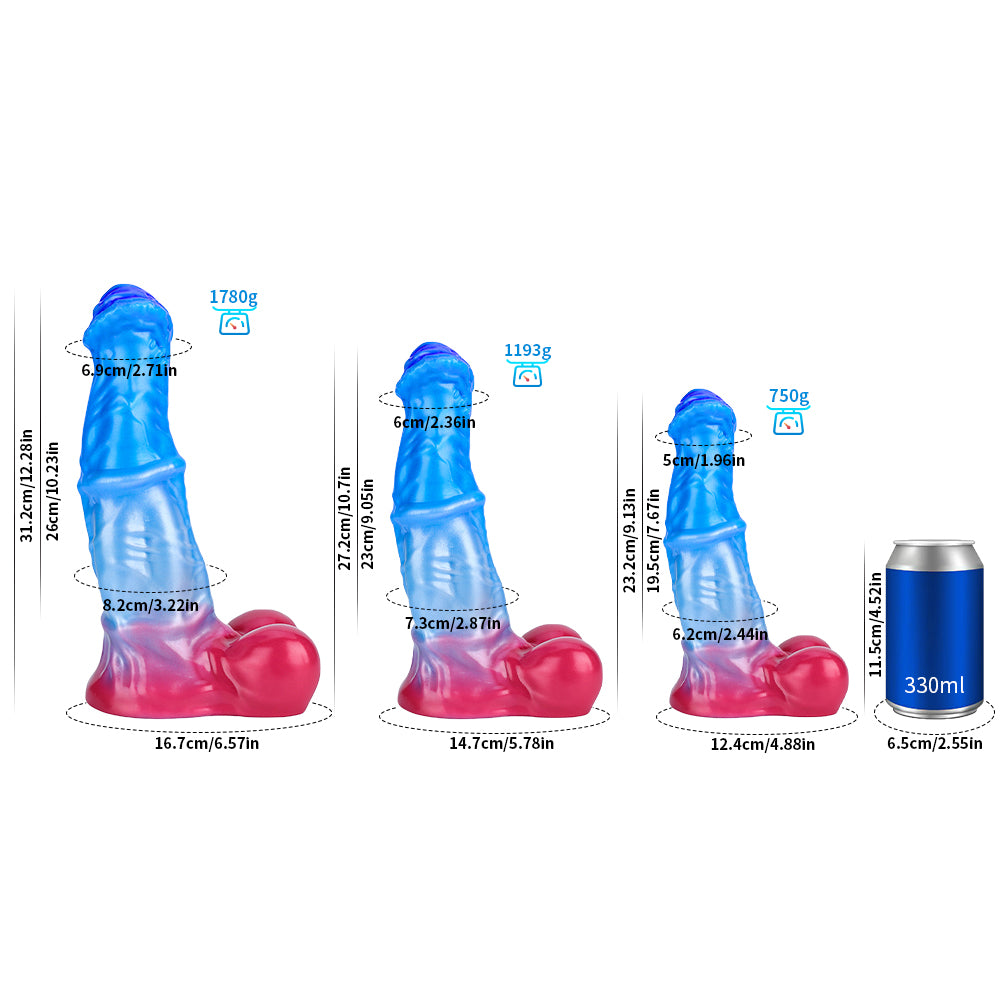 Fantasy Blue Devil Platinum Silicone Dildo 9.1 Inch - Metallic Blue