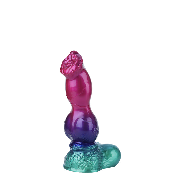 Fantasy Buff Beast Platinum Silicone Dildo 7.1 Inch - Metallic Rainbow