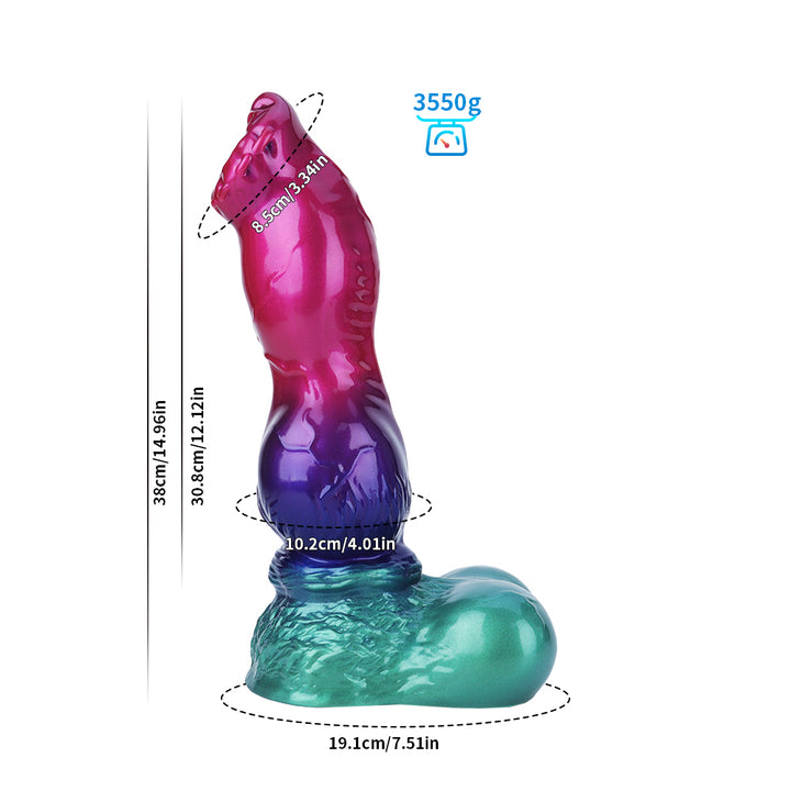 Fantasy Buff Beast Platinum Silicone Dildo 15 Inch - Metallic Rainbow