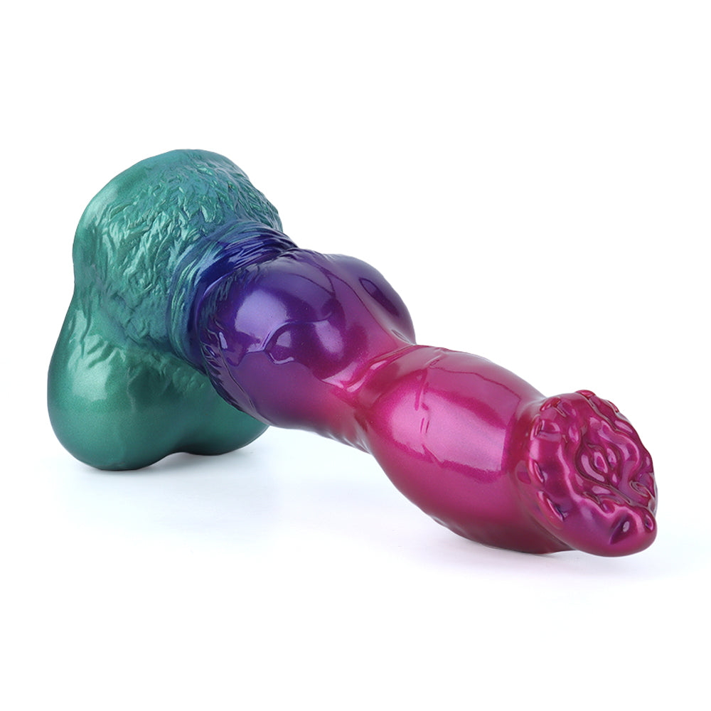 Fantasy Buff Beast Platinum Silicone Dildo 7.1 Inch - Metallic Rainbow