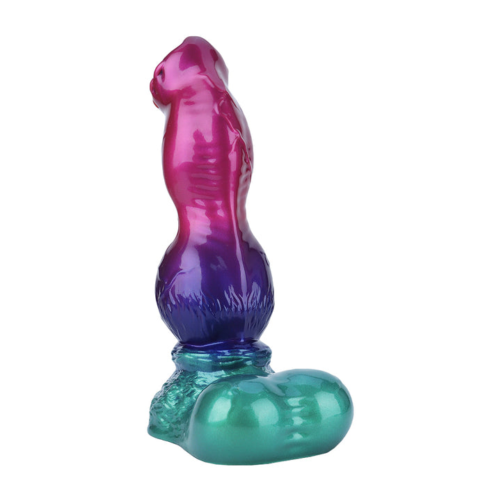 Fantasy Buff Beast Platinum Silicone Dildo 7.1 Inch - Metallic Rainbow