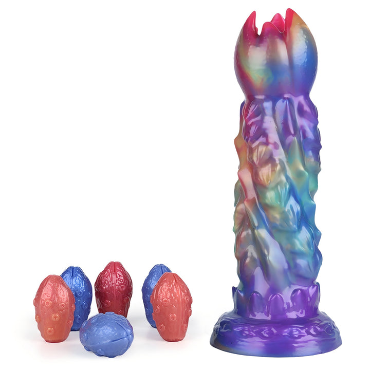 Fantasy Impregnator Egg Laying Platinum Silicone Dildo 9.7 Inch - Metallic Rainbow