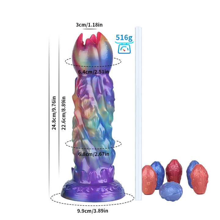 Fantasy Impregnator Egg Laying Platinum Silicone Dildo 9.7 Inch - Metallic Rainbow