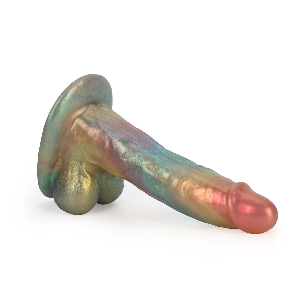 Fantasy Pastel Lover Platinum Silicone Dildo 6.8 Inch - Metallic Rainbow