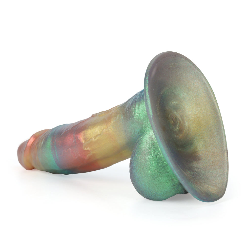 Fantasy Pastel Lover Platinum Silicone Dildo 6.8 Inch - Metallic Rainbow