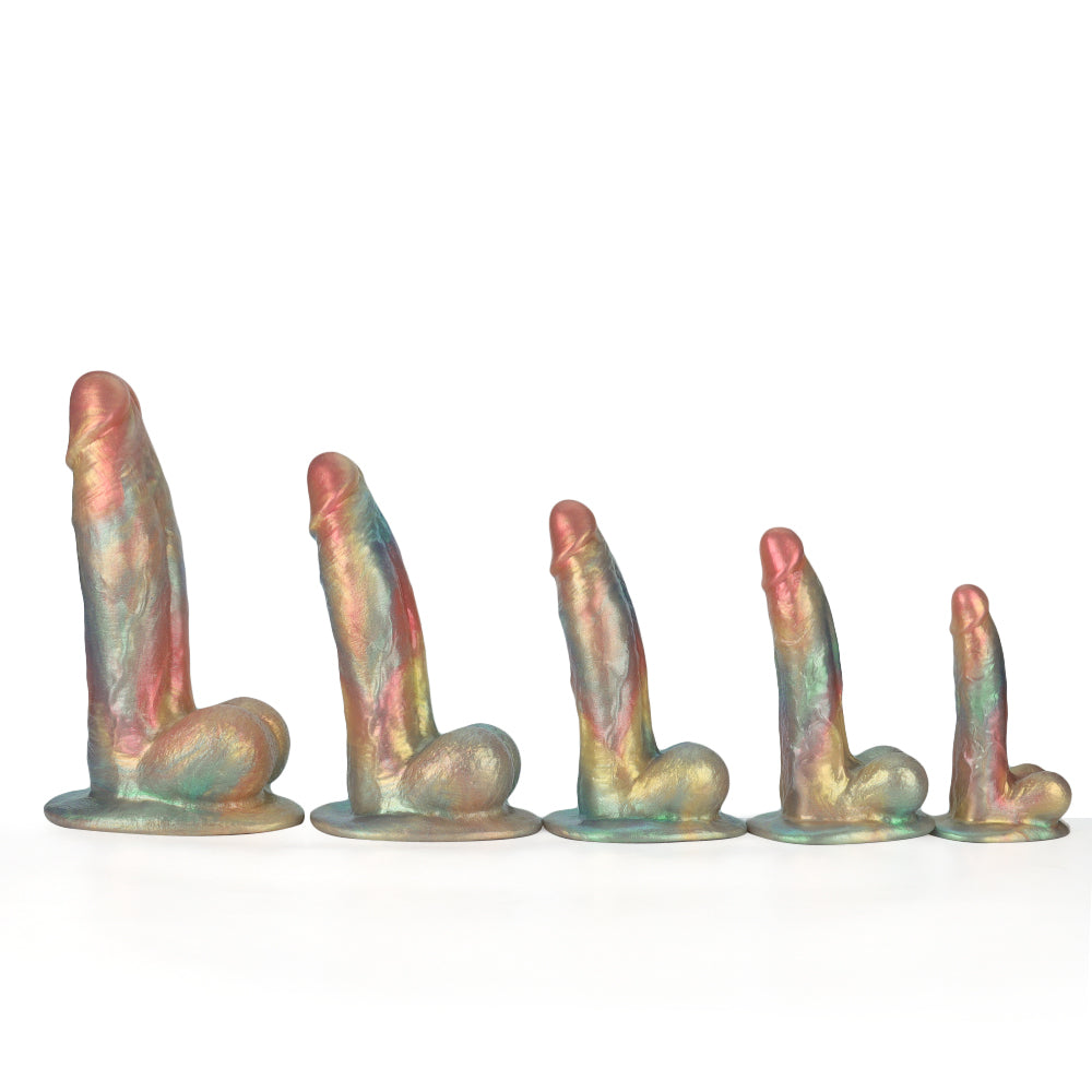 Fantasy Pastel Lover Platinum Silicone Dildo 6.8 Inch - Metallic Rainbow