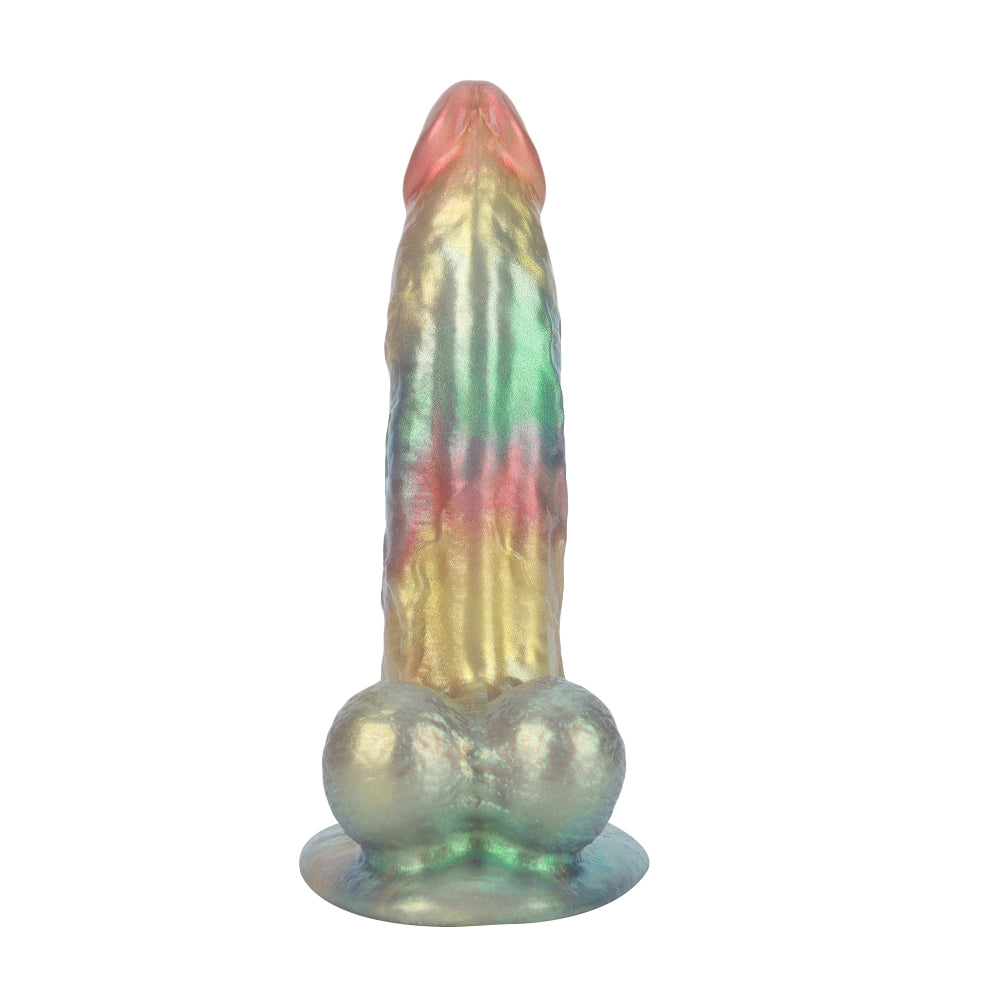 Fantasy Pastel Lover Platinum Silicone Dildo 6.8 Inch - Metallic Rainbow