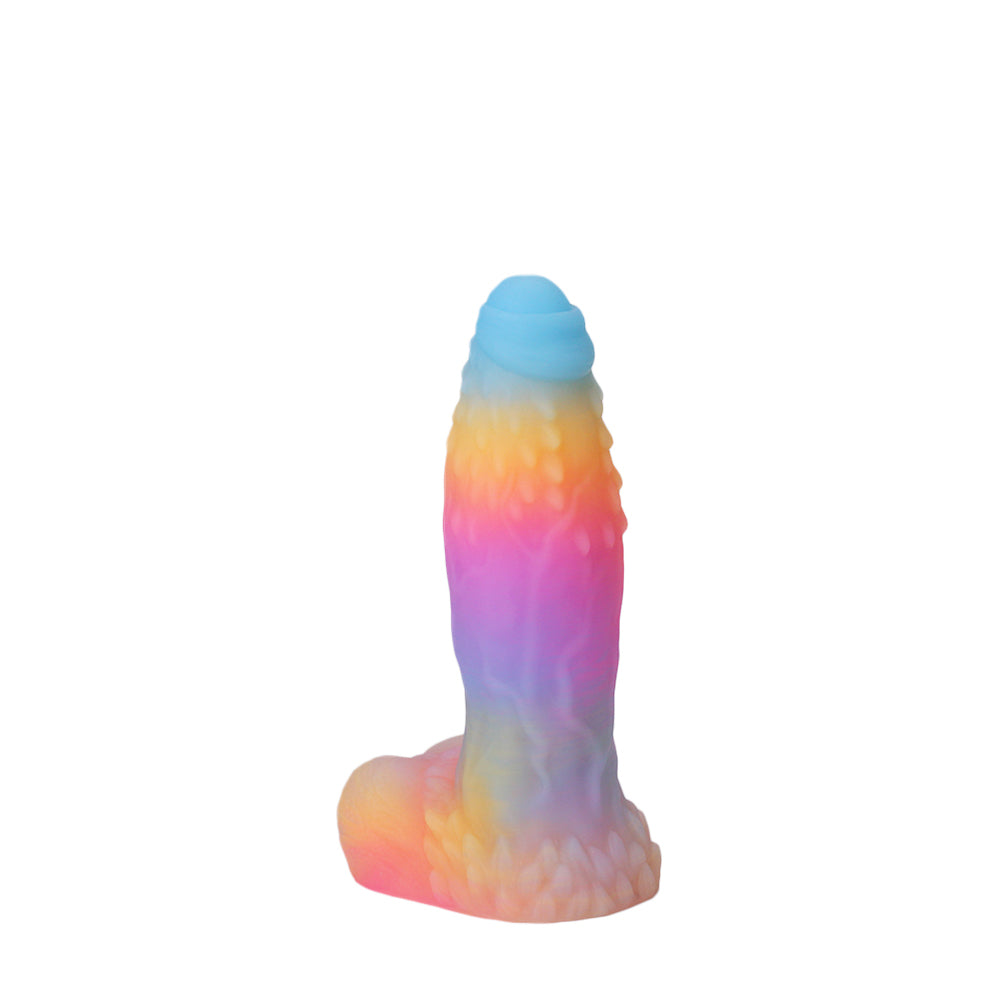 Fantasy Rainbow Warrior Platinum Silicone Dildo 5.8 Inch - Glow In The Dark