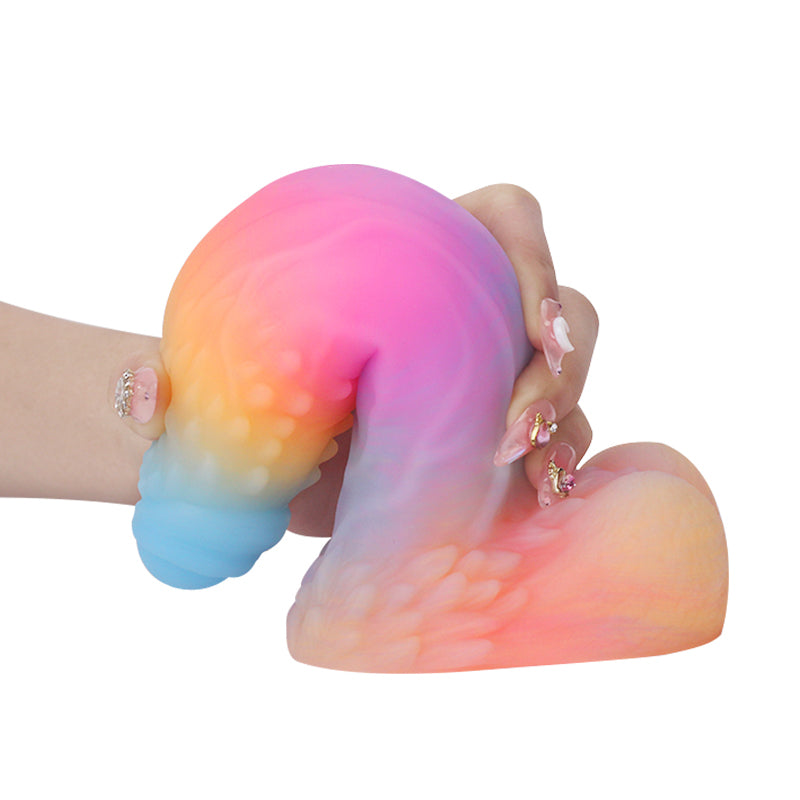 Fantasy Rainbow Warrior Platinum Silicone Dildo 7.4 Inch - Glow In The Dark