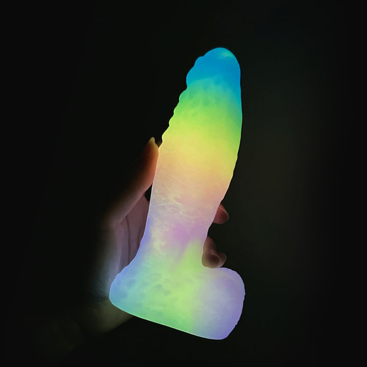 Fantasy Rainbow Warrior Platinum Silicone Dildo 9 Inch - Glow In The Dark