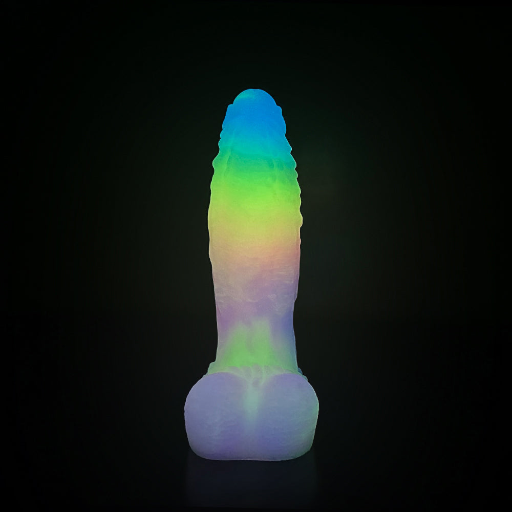 Fantasy Rainbow Warrior Platinum Silicone Dildo 9 Inch - Glow In The Dark