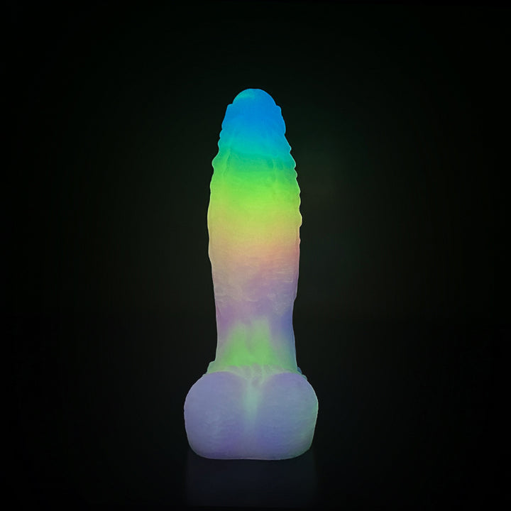 Fantasy Rainbow Warrior Platinum Silicone Dildo 7.4 Inch - Glow In The Dark