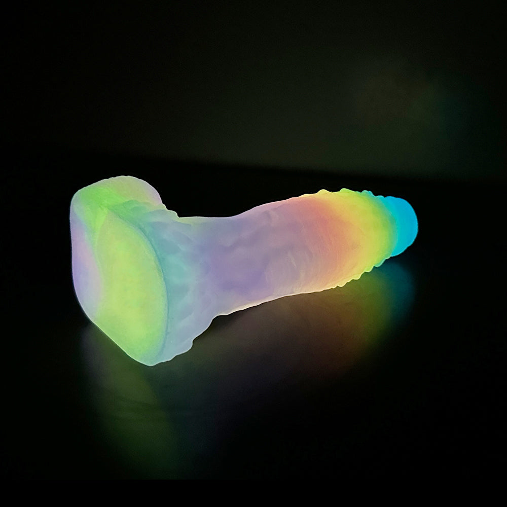 Fantasy Rainbow Warrior Platinum Silicone Dildo 7.4 Inch - Glow In The Dark