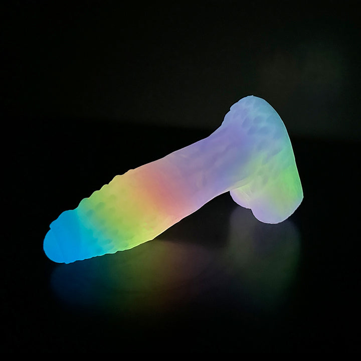 Fantasy Rainbow Warrior Platinum Silicone Dildo 9 Inch - Glow In The Dark