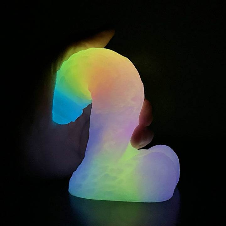 Fantasy Rainbow Warrior Platinum Silicone Dildo 7.4 Inch - Glow In The Dark