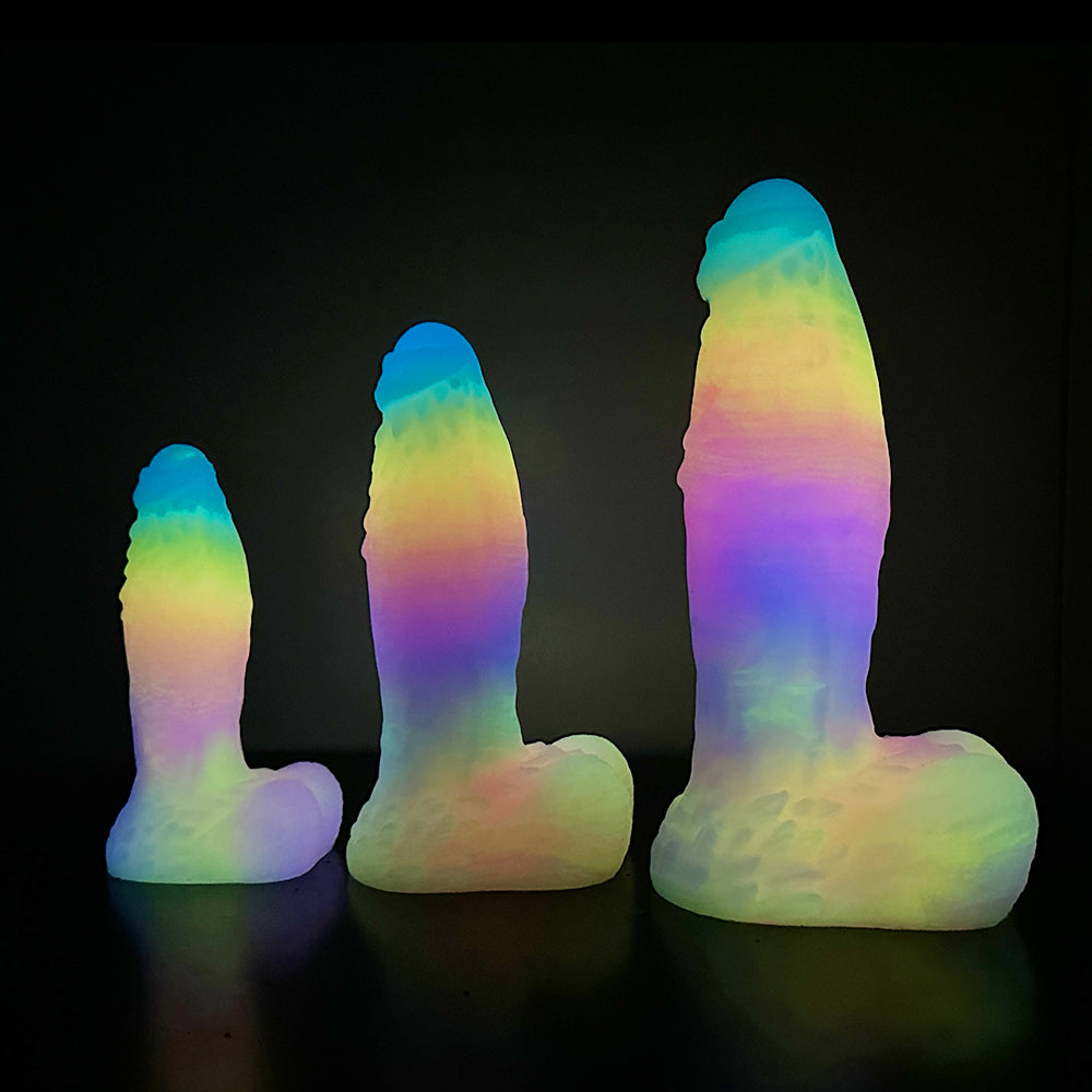 Fantasy Rainbow Warrior Platinum Silicone Dildo 7.4 Inch - Glow In The Dark