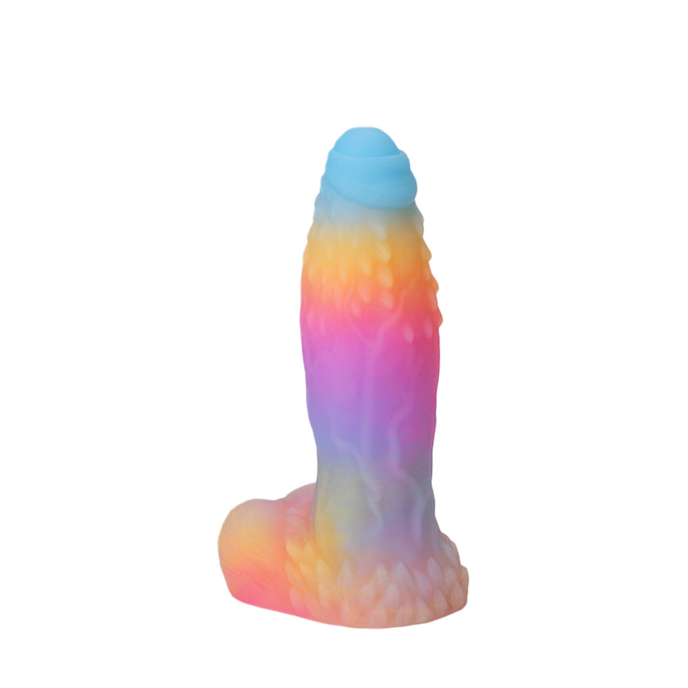 Fantasy Rainbow Warrior Platinum Silicone Dildo 7.4 Inch - Glow In The Dark