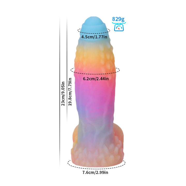 Fantasy Rainbow Warrior Platinum Silicone Dildo 9 Inch - Glow In The Dark