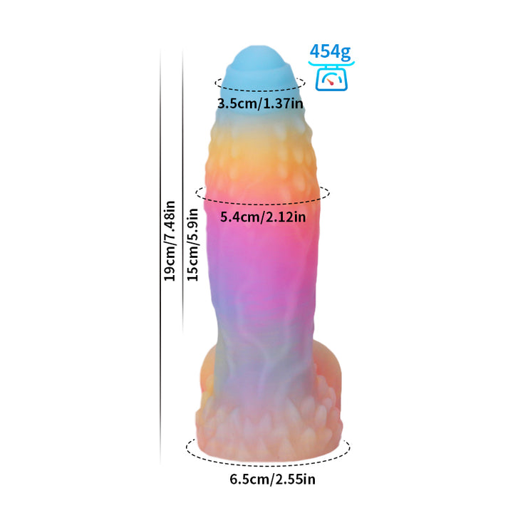 Fantasy Rainbow Warrior Platinum Silicone Dildo 7.4 Inch - Glow In The Dark