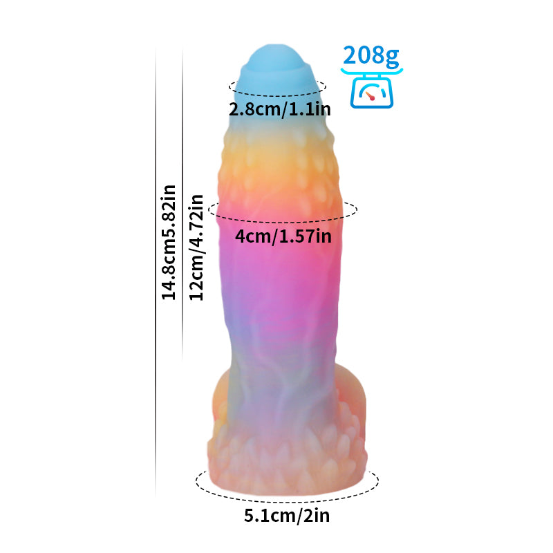 Fantasy Rainbow Warrior Platinum Silicone Dildo 5.8 Inch - Glow In The Dark