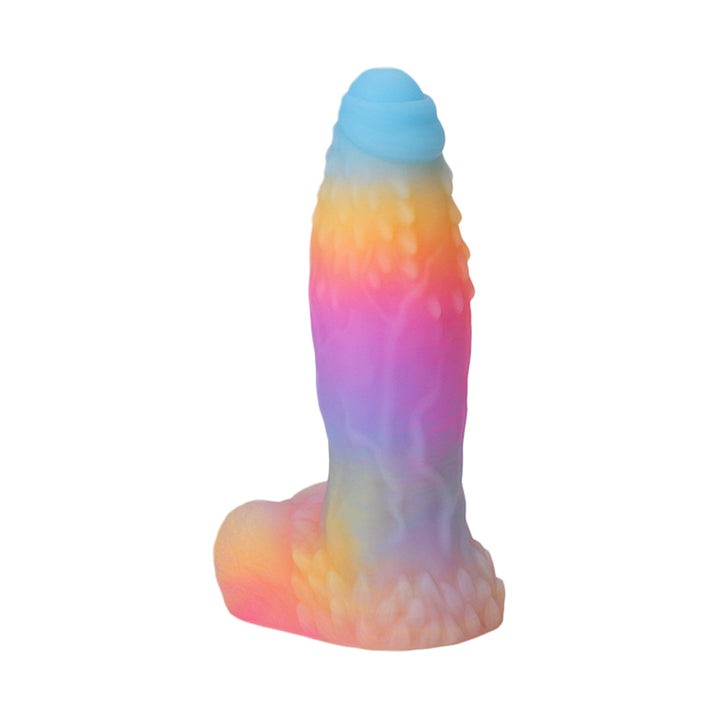 Fantasy Rainbow Warrior Platinum Silicone Dildo 9 Inch - Glow In The Dark