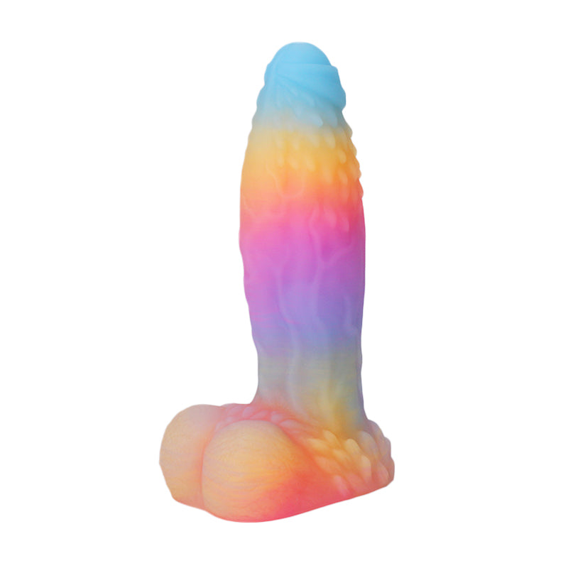 Fantasy Rainbow Warrior Platinum Silicone Dildo 7.4 Inch - Glow In The Dark