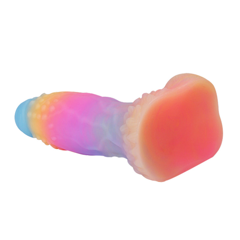 Fantasy Rainbow Warrior Platinum Silicone Dildo 9 Inch - Glow In The Dark