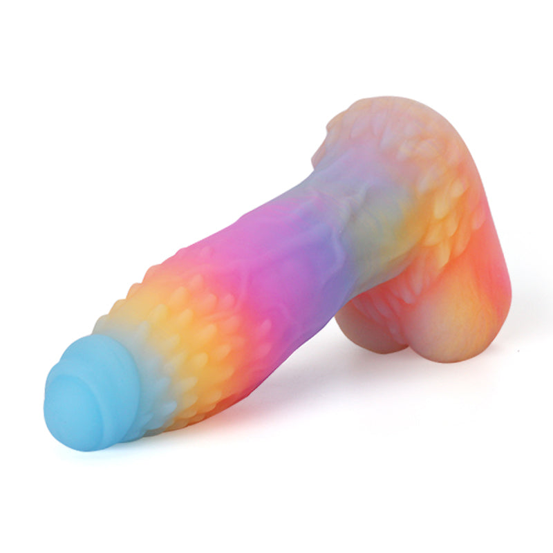 Fantasy Rainbow Warrior Platinum Silicone Dildo 9 Inch - Glow In The Dark