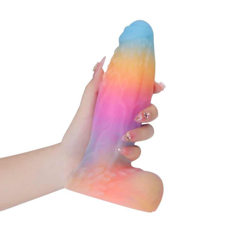 Fantasy Rainbow Warrior Platinum Silicone Dildo 9 Inch - Glow In The Dark